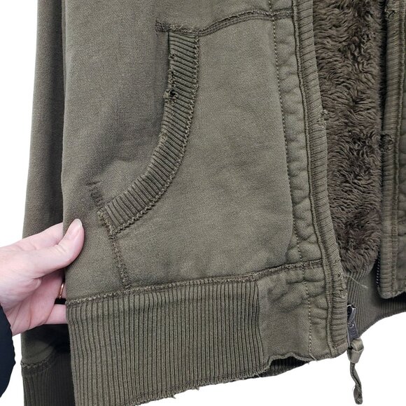 Y2K American Eagle Faux Fur Sherpa Lined Full Zip Hoodie Distressed Mens L Thick - Picture 2 of 10